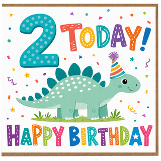 2nd Birthday Card for Boy or Girl, Cute Dinosaur 2 Today Happy Birthday Card