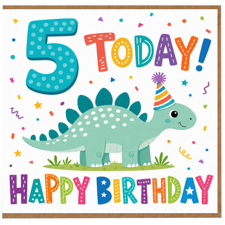 5th Birthday Card for Dinosaur Lover, Cute Kids Birthday Card