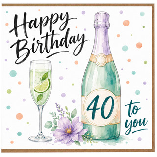 40th Birthday Card for You, Happy Birthday Champagne Bottle and Glass Design