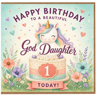 God Daughter 1st Birthday Card, Happy Birthday to a Beautiful God Daughter Today Unicorn Card