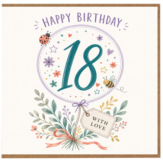 18th Birthday Card, Floral Watercolour Happy Birthday Card With Love