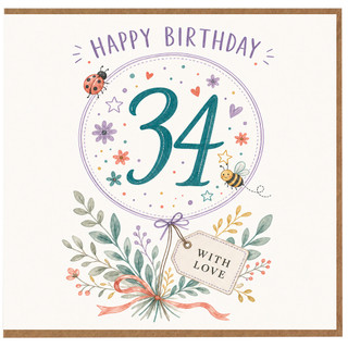 34th Birthday Card, Happy Birthday 34 Card