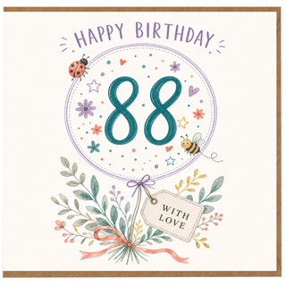 88th Birthday Card, Happy Birthday With Love Floral Balloon Design