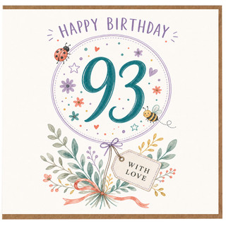 93rd Birthday Card, Happy Birthday Card With Floral and Bee Design