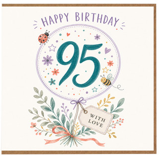95th Birthday Card, Happy Birthday 95 Card with Floral Bouquet and With Love Tag