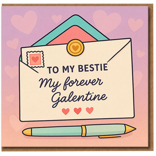 Galentine's Day Card for Best Friend - To My Bestie My Forever Galentine - Cute Friendship Valentine Card with Envelope and Hearts Illustration
