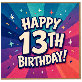 13th Birthday Card, Happy 13th Birthday Retro Starburst Design