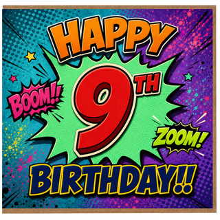 9th Birthday Card, Comic Book Style Happy Birthday Card