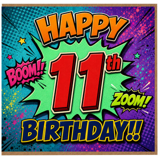 11th Birthday Card, Comic Style Happy Birthday Card