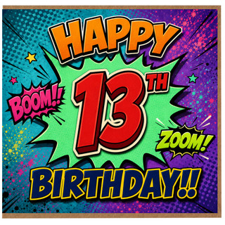 13th Birthday Card, Comic Book Style Happy Birthday Card