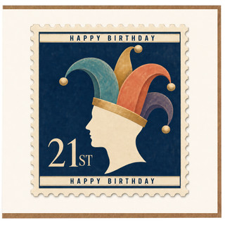 21st Birthday Card, Vintage Jester Hat Design