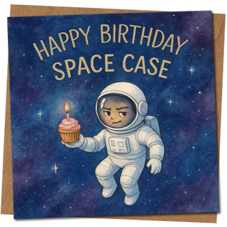 Happy Birthday Space Case Astronaut Cupcake Funny Birthday Card, Space Theme Humour, 145mm x 145mm, Kraft, Includes Kraft Envelope
