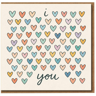 I Love You Hearts Card - Cute Love & Anniversary Card, Multicoloured Heart Pattern, Romantic Valentine's Day for Partner, Boyfriend, Girlfriend or Spouse - Blank Inside