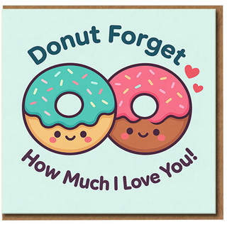 Cute Donut Pun Love Card - 'Donut Forget How Much I Love You' - Romantic Doughnut Anniversary or Valentine’s Day Card