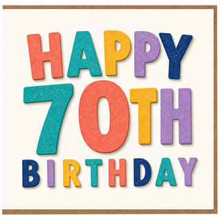 70th Birthday Card, Happy 70th Birthday Multicolour Block Letter Design