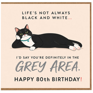 80th Birthday Card Funny Cat Grey Area Birthday Card