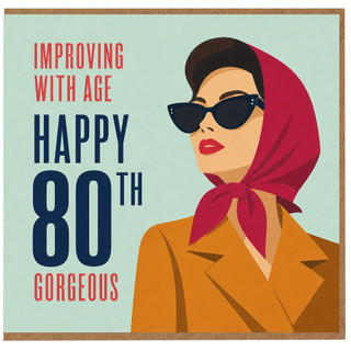 80th Birthday Card for Woman, Happy 80th Gorgeous Retro Fashion Illustration Card