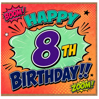 8th Birthday Card, Comic Book Happy Birthday Card