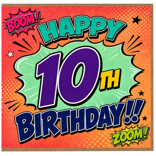 10th Birthday Card Comic Book Style Boom Happy Birthday