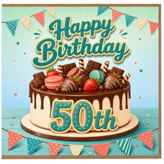 50th Birthday Card, Happy Birthday Cake Design
