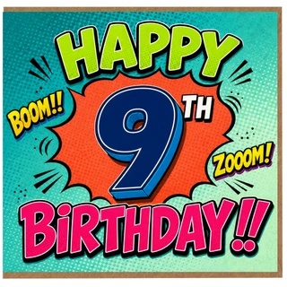 9th Birthday Card, Comic Book Style Happy 9th Birthday Card