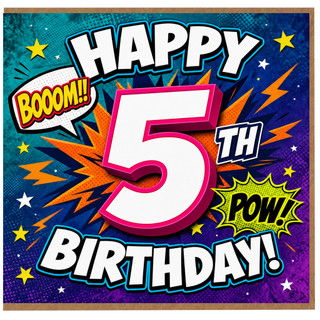 5th Birthday Card, Comic Book Style Birthday Card