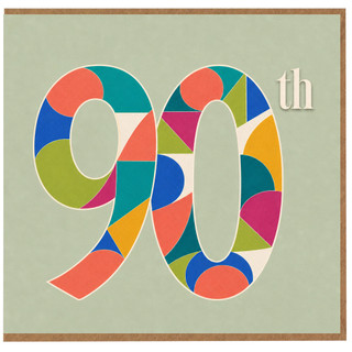 90th Birthday Card, Colourful Patterned 90th Celebration Card