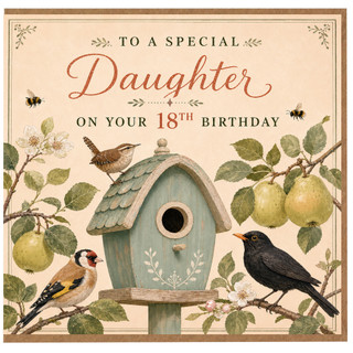 Daughter 18th Birthday Card, Vintage Birdhouse and Garden Design