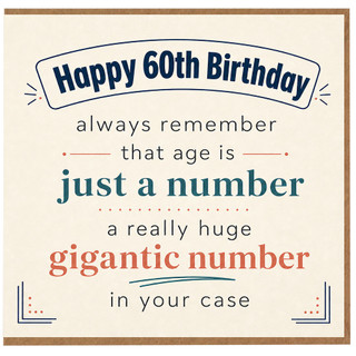 60th Birthday Card, Happy 60th Birthday Funny Age Is Just A Number Card