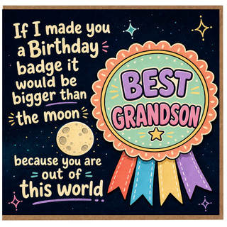 Grandson Birthday Card, Best Grandson Out of This World Birthday Badge Design