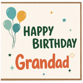 Grandad Birthday Card, Happy Birthday Grandad Card with Balloons and Stars