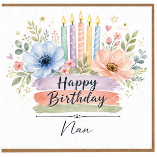 Nan Birthday Card, Happy Birthday Floral Candle Card