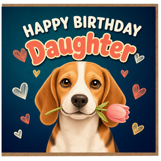 Daughter Birthday Card, Cute Beagle Puppy Happy Birthday Card