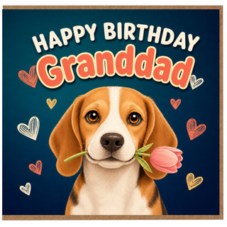 Granddad Birthday Card, Happy Birthday Card with Beagle and Hearts