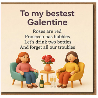 Galentine’s Day Card for Best Friend - Funny Prosecco Poem, Roses Are Red, Two Bottles, Cute Friends Illustration - To My Bestest Galentine