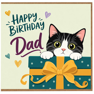 Dad Birthday Card, Happy Birthday Dad Cat Gift Card