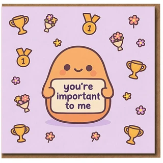 You're Important To Me Cute Thinking of You Card - Sweet Encouragement and Appreciation Greeting Card with Trophies and Flowers