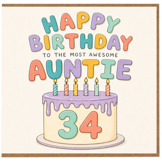 34th Birthday Card for Auntie, Happy Birthday to the Most Awesome Auntie Card
