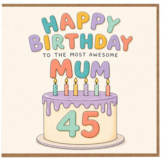 45th Birthday Card for Mum, Happy Birthday to the Most Awesome Mum Card