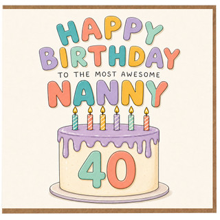 Nanny 40th Birthday Card, Happy Birthday to the Most Awesome Nanny