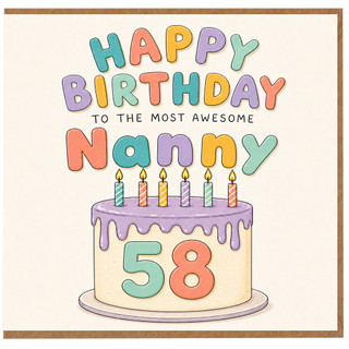 Nanny 58th Birthday Card, Happy Birthday to the Most Awesome Nanny Card