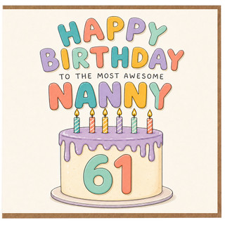 Nanny 61st Birthday Card, Happy Birthday to the Most Awesome Nanny