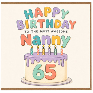 Nanny 65th Birthday Card, Happy Birthday to the Most Awesome Nanny Cake Design