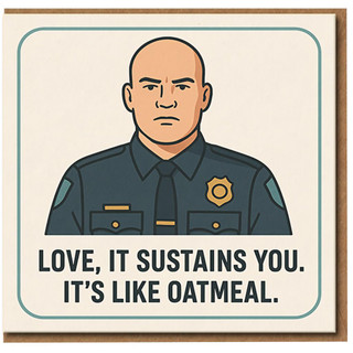 Love, It Sustains You. It's Like Oatmeal - Funny Love/Anniversary Card with Police Officer Illustration for Partner, Husband, Wife, Boyfriend or Girlfriend
