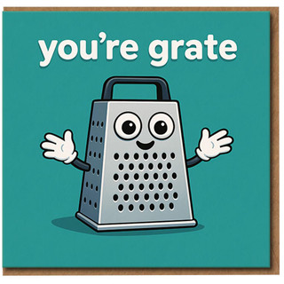 Funny Thank You Card - You're Grate Pun - Cute Cartoon Grater Appreciation Card for Friend, Colleague or Family - Blank Inside