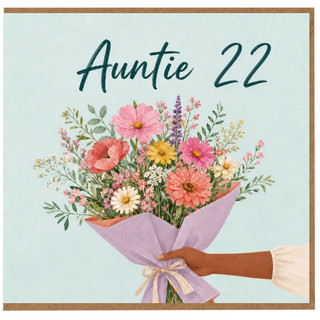 Auntie 22nd Birthday Card, Floral Bouquet Card