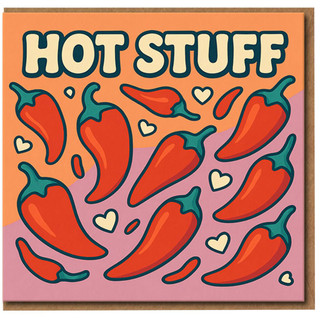 Hot Stuff Chilli Pepper Love Card - Funny Anniversary or Valentine’s Day Card for Partner, Boyfriend or Girlfriend - Cute Hearts Design