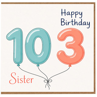 Sister 103rd Birthday Card, Happy Birthday Balloon Number Design