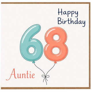 Auntie 68th Birthday Card, Happy Birthday Balloon Design