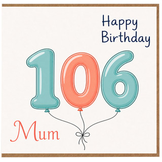 106th Birthday Card for Mum, Happy Birthday Mum Card